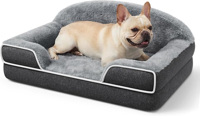 Orthopedic Dog Bed for Small to Medium Dogs, 30"x20" Dog Couch Bed | Egg Crate Foam for Pressure Relief, Cozy Bolster Sofa Design, Waterproof Removable Washable Cover, Non Slip Bottom, Dark Grey by TRAHOME