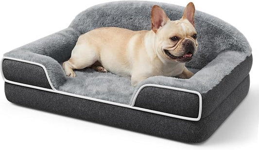 Orthopedic Dog Bed for Small to Medium Dogs, 30"x20" Dog Couch Bed | Egg Crate Foam for Pressure Relief, Cozy Bolster Sofa Design, Waterproof Removable Washable Cover, Non Slip Bottom, Dark Grey by TRAHOME