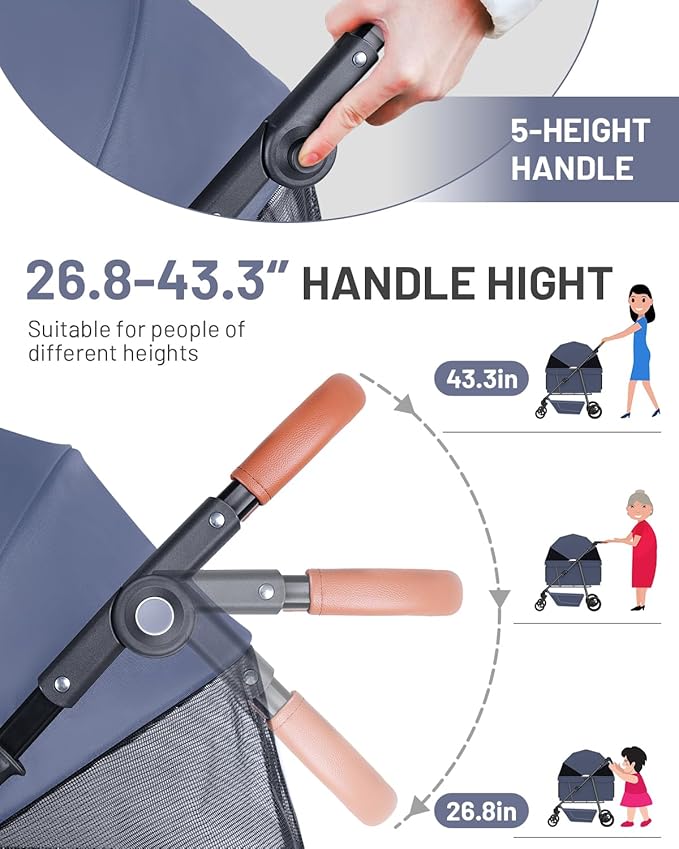 Dog Stroller for Large & Medium Dogs, Pet Stroller for 2 Small Dogs, Extra Large Heavy Duty, Foldable Design, Adjustable Handle, with Pocket, Up to 132 lbs(Navy Blue)