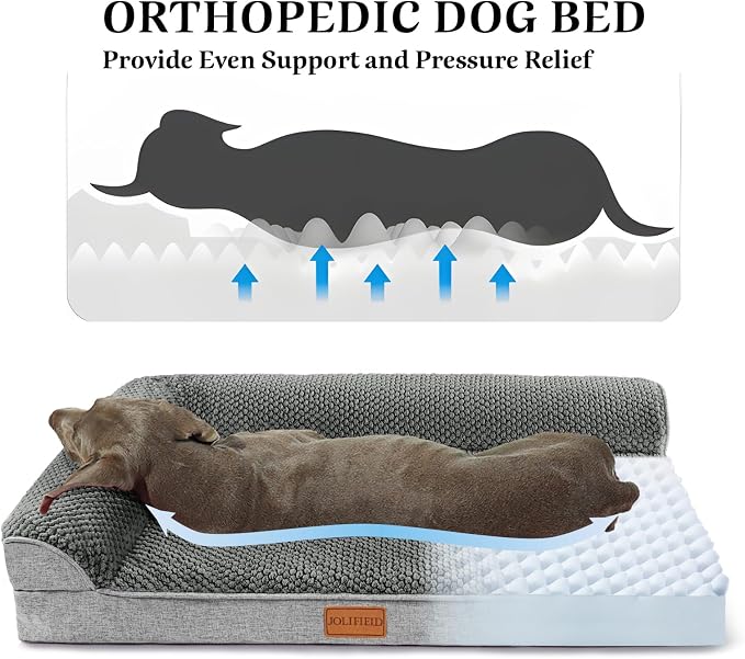 Orthopedic Dog Bed Large Sized Dog 36''X24'', Waterproof L Bolster Egg Crate Foam Pet Crate Beds with Washable Removable Cover, Non-Slip Soft Pet Couch Sleep Mat, Grey - Image 5
