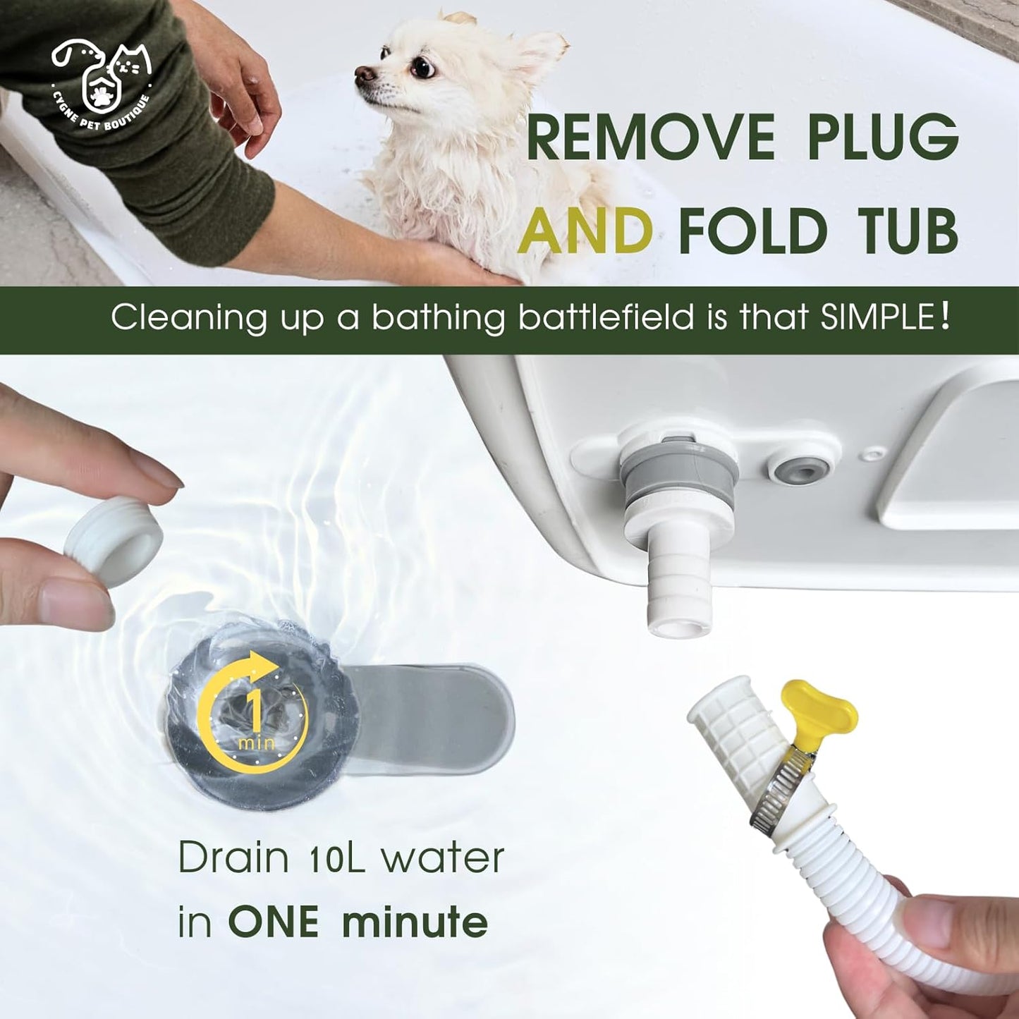 CYGNE 2-in-1 Dog Bathtub & Washing Station, Elevated Collapsible Bathtub with Drainhole & Storage Rack, Foldable Portable Indoor/Outdoor Pet Bathing & Grooming for Small Dogs Cats