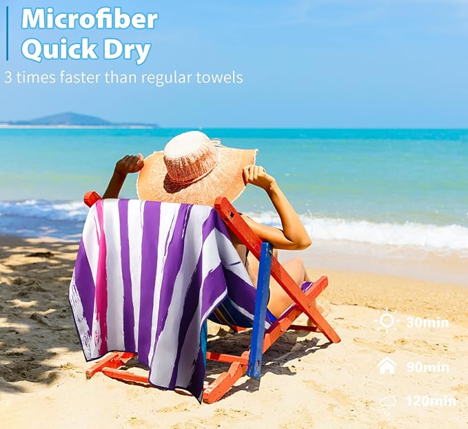 2 Pack Microfiber Oversized Lightweight Beach Towel 71"x32" XL Extra Large Thin Sand Free Towels Travel Swim Pool Yoga Gym Camping for Adults Women Men Beach Essentials Accessories Vacation Gift - Image 6