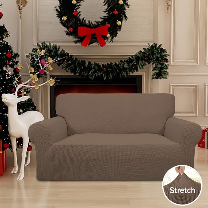 Easy-Going Stretch Loveseat Couch Covers Washable Brown | 1-Piece Loveseat Covers for 2 Cushion Couch Furniture Protector RV Sofa Slipcover Soft with Bottom for Kids Pets - Image 2