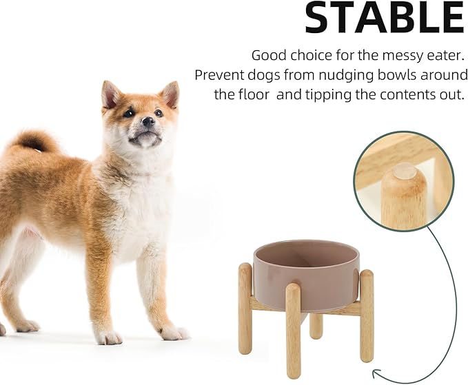 Havniva Elevated Dog Bowls Ceramic Dog Bowls with Stand, Dog Food Bowl | 6.1” Raised Dog Bowls with Non-Slip Wood Stand, Dog Food and Water Bowl Set, Dog Feeding Bowls for Small & Medium Dogs - Image 6