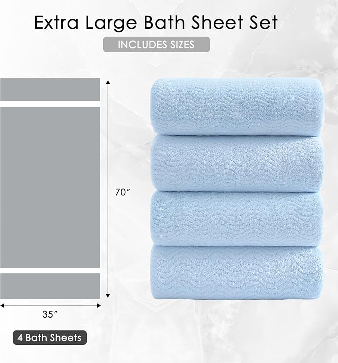 4 Piece Extra Large Bath Towel 35"x70" Oversized Bath Sheet Blue Bath Towel Set for Bathroom Ultra Soft Cozy Highly Absorbent Quick Dry Bathroom Towel for Spa Gym Hotel,Shower Towel for Daily Use - Image 5