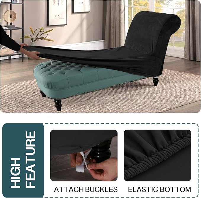 FantasDecor Chaise Lounge Velvet Luxury Covers for Living Room Indoor Stretch Slipcover for Chaise Lounge Ultra Soft Machine Washable, Black - Image 4