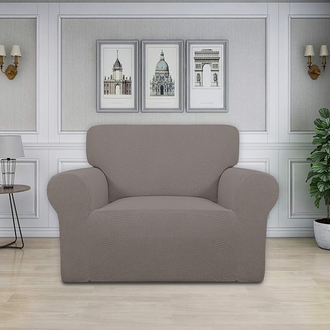 Easy-Going Stretch Oversized Chair Slipcover with Arm Washable Taupe | 1-Piece Large chair covers armchair Furniture Protector for Living Room chair and a half cover Soft For Kids, Pet. - Image 2