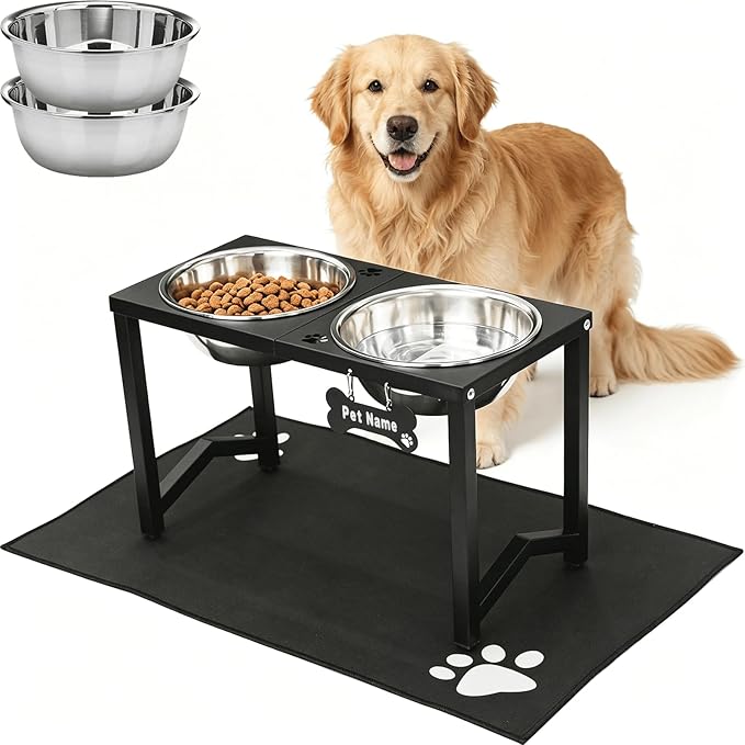 Elevated Dog Bowls, Metal Raised Dog Bowl Stand with 2 Thick 85oz Capacity Stainless Steel Food Bowls & Non-Slip Mat - 13" Tall for Large Breeds by FLODOMIXHOME