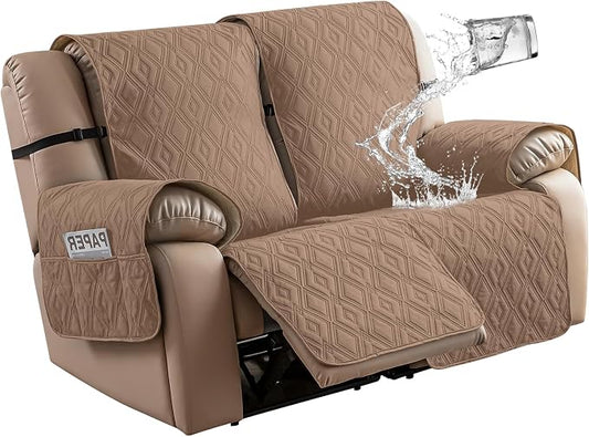 Genina Waterproof Loveseat Recliner Cover Non-Slip, Sofa Cover for Reclining Couch 2 Seat, Washable Couch Cover Loveseat Furniture Protector Cover for Pets Dogs Kids (Camel, Recliner Loveseat) by Genina