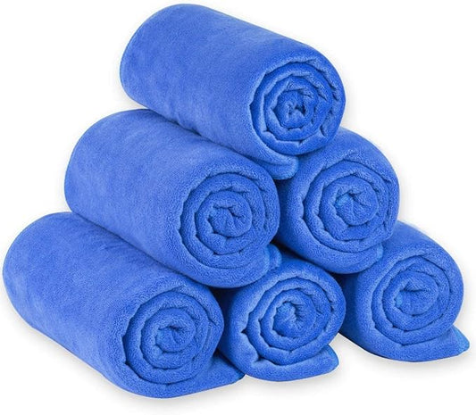 JML Microfiber Bath Towels, 30" x 60", 6 Pack, Dark Blue | Soft, Absorbent, Quick Dry, Use for Hair Wrap, Shower, Fitness, Sport, Yoga by JML