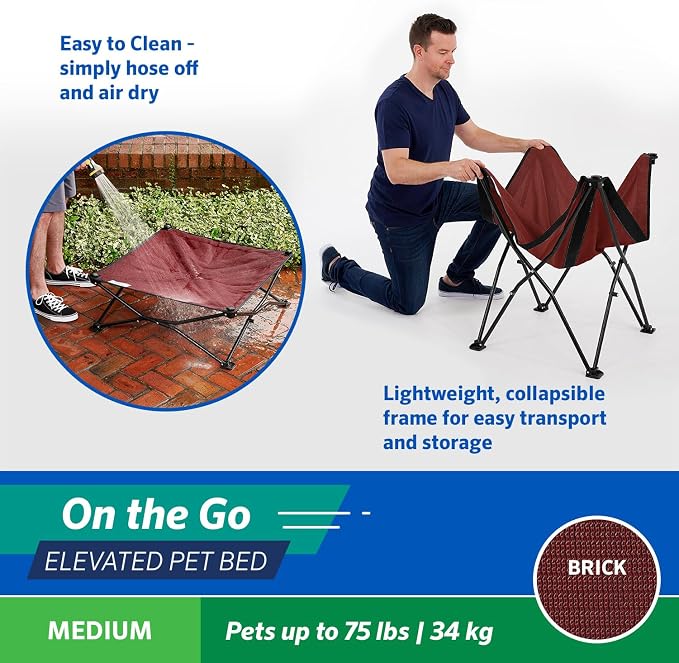 Coolaroo On-The-Go Elevated Dog Bed - Foldable Pop-Up Travel Dog Bed with Breathable, Moisture-Resistant Fabric, Carry Bag Included, Lightweight & Portable, Brick, Medium - Image 5
