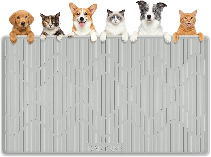 Silicone Cat & Dog Food Mat 50" x 34" Pet Feeding Mat for Food and Water | Extra Large Pet Foof Mat with Raised Edges, BPA-Free, Non-slip, Waterproof Bowl Mat for Small, Medium & Large Pets by Bartuke
