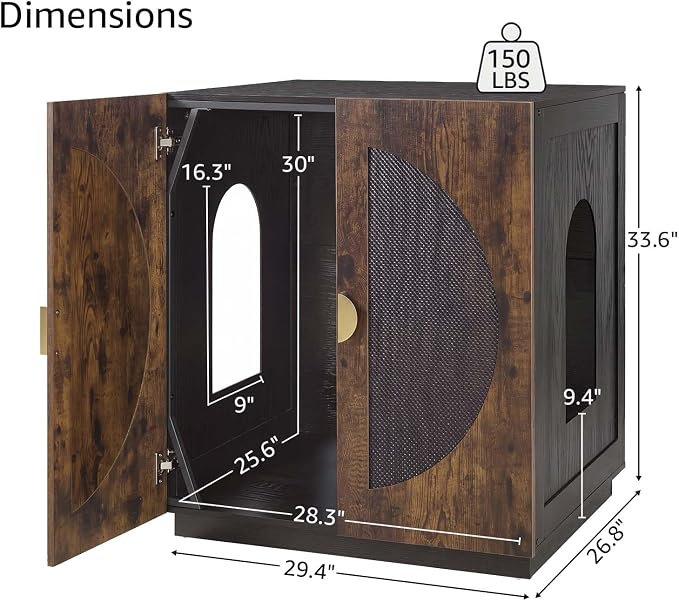 unipaws Cat Litter Box Enclosure for Self-Cleaning & Automatic Litter Boxes | Extra Large Cabinet with Charging Station, Wooden Dog Proof Hidden Cat House for Top Entry Litter Box - Image 5