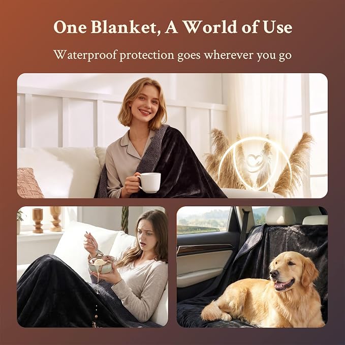 Waterproof Blanket for Bed, Couch, Sofa, Reversible Black & Grey, 40"x60" | Stain Resistant, Leak-Proof, Double-Sided Flannel & Sherpa Fleece, Soft Plush Throw Blanket to Protect Furniture and Mattress - Image 8