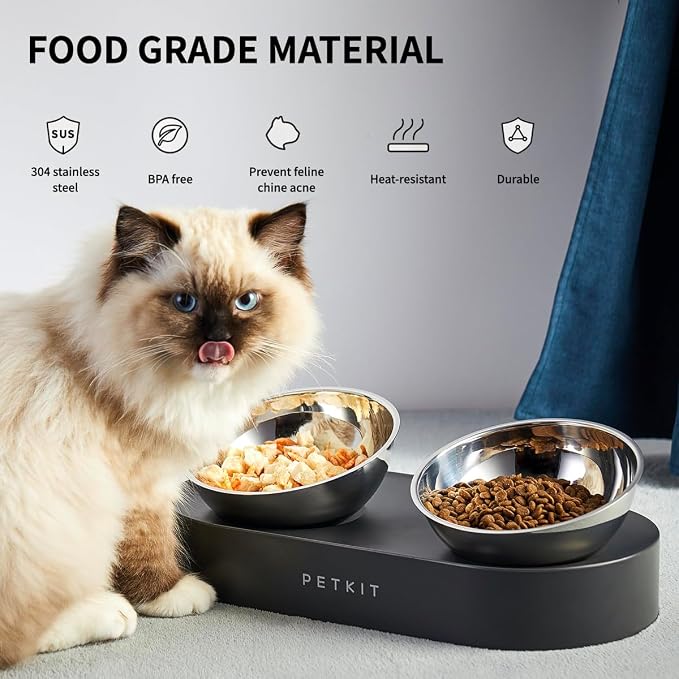 PETKIT Elevated Dog Cat Bowl with 2 Stainless Steel Replaced Bowls, 15° Tilted Raised Cat Food and Water Bowls, Food Grade Material, Nonslip No Spill Pet Feeding Bowls - Image 2
