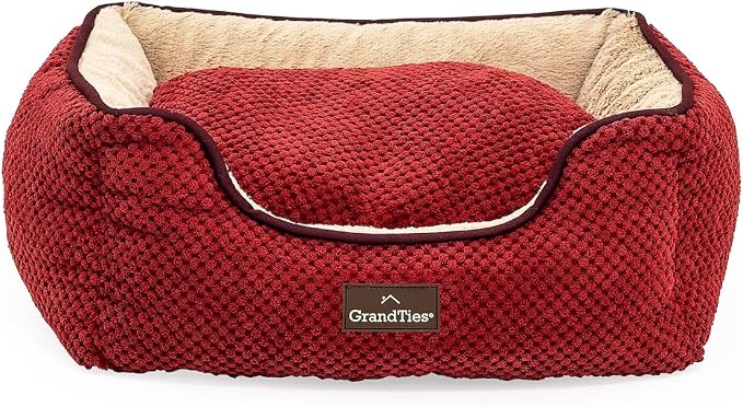 GRANDTIES Fluffy Dog Beds for Small Medium Large Dogs & Cats, Machine Washable Dog Bed, Rectangle Breathable Soft Calming Sleeping Warming Pet Beds with Waterproof & Non-Slip Bottom (XS 17", Cherry) by GrandTies
