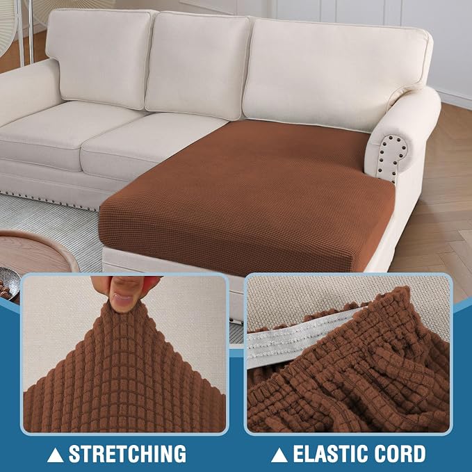 H.VERSAILTEX Sectional Couch Covers 1 Piece Chaise Slipcover L Shape Separate Cushion Couch Cover for Both Left/Right Sectional Couch (Seat Only: 1 Chaises, Caramel) - Image 6