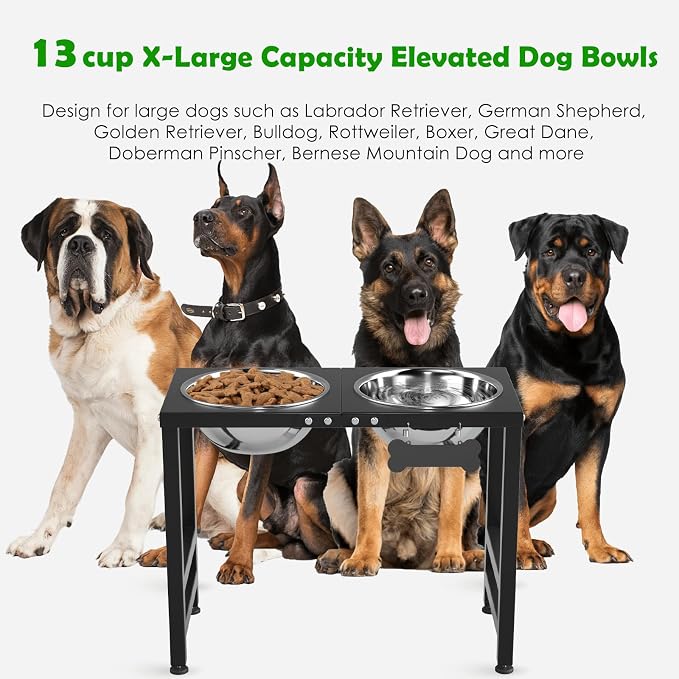 ADENGL Elevated Dog Bowls for Large Extral Large Breed, Raised Bowl Stand with 2 Stainless Steel Bowls (101oz) and Spill-Proof Mat, 17" Tall Dog Feeder for Extra Large Breeds - Image 2