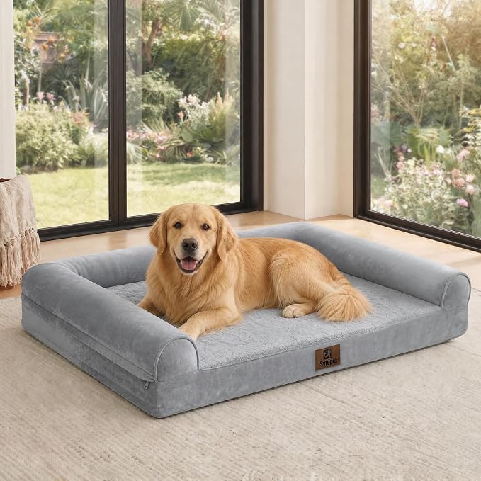 Sytopia XL Dog Bed for Large Dogs, 42" Orthopedic Egg Crate Foam Dog Crate Bed with Waterproof Removable Washable Cover, Non-Slip Supportive Pet Bed Mat for Extra Large Dogs, Grey by Sytopia