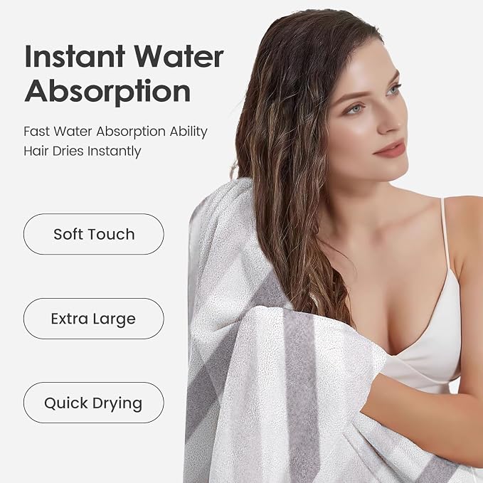 JML Bath Towels, Pack of 4, 30"x60", Large Microfiber Towel Set, Ultra Soft, Super Absorbent, Fast Drying, Perfect for Suana, Shower, Pool, Sport, Travel, Fitness, SPA,Yoga, Cabana Stripe Grey - Image 5