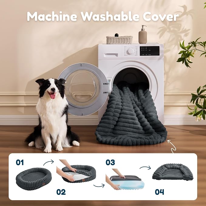 ChiXnuggle Orthopedic Dog Bed, Washable Cover, Faux Fur Bolster Pet Couch | waterproof,egg crate foam,non-slip bottom,for small medium dogs,dark grey,30*24*7,dog sofa,puppy bed - Image 8