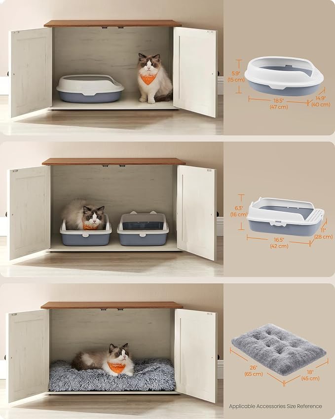 Feandrea Cat Litter Box Enclosure, Litter Box Furniture Hidden, Indoor Cat House, End Table, 27.6 x 19.7 x 19.7 Inches, Rustic White and Honey Brown UPCL022K02 - Image 3