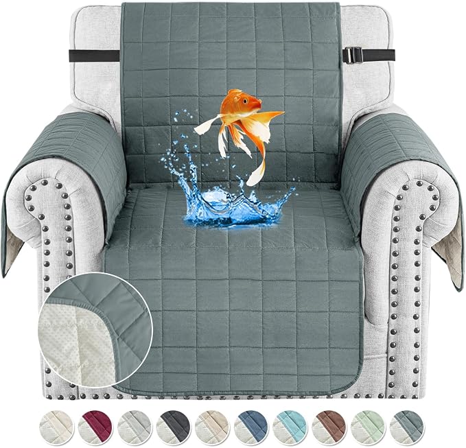 MAXIJIN Waterproof Chair Cover Slipcovers for Pets Dogs, 23.5" Quilted Armchair Sofa Cover Washable Dog Couch Covers Protector with Elastic Strap & Side Pocket (Chair, Dark Gray) by MAXIJIN