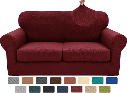 XINEAGE 2026 New 3 Pieces Couch Covers for 2 Cushion Sofa Super Stretch Loveseat Slipcover Pet Dog Universal Slip Cover Anti Slip Love Seat Furniture Protector (Wine Red, 55"-69") by XINEAGE