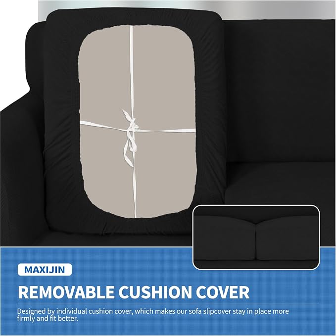 MAXIJIN 3 Piece Couch Covers for 2 Cushion Couch loveseat Cover, Stretch Love Seat Sofa Slipcovers for Dogs Pet, Thick Furniture Protector with 2 Seat Cushion (55"-69", Black) - Image 5