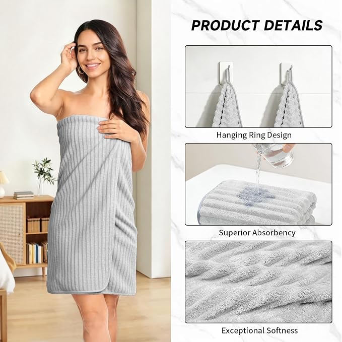 Extra Large Bath Towel Set 10 Piece, XL Bath Towels 35"x67" Oversized Bath Sheets, 280 GSM Microfiber Quick Dry Absorbent Towels, 5 Bath Sheets & 5 Hand Towels (Light Gray) - Image 4