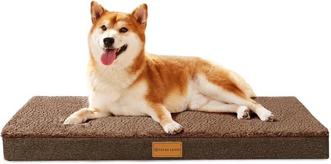 Patas Lague Orthopedic Dog Bed Large Sized Dog 36''X24'',Soft Waterproof Egg Crate Foam Medium Pet Crate Beds Mat with Removable Washable Cover and Non-Slip Bottom, Brown by PatasLague