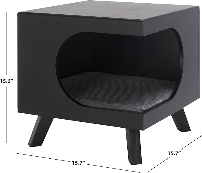 SAFAVIEH Home Collection Bean Mid-Century Matte Black Square Covered Cave Small Pet Cat Bed (Fully Assembled) - Image 5