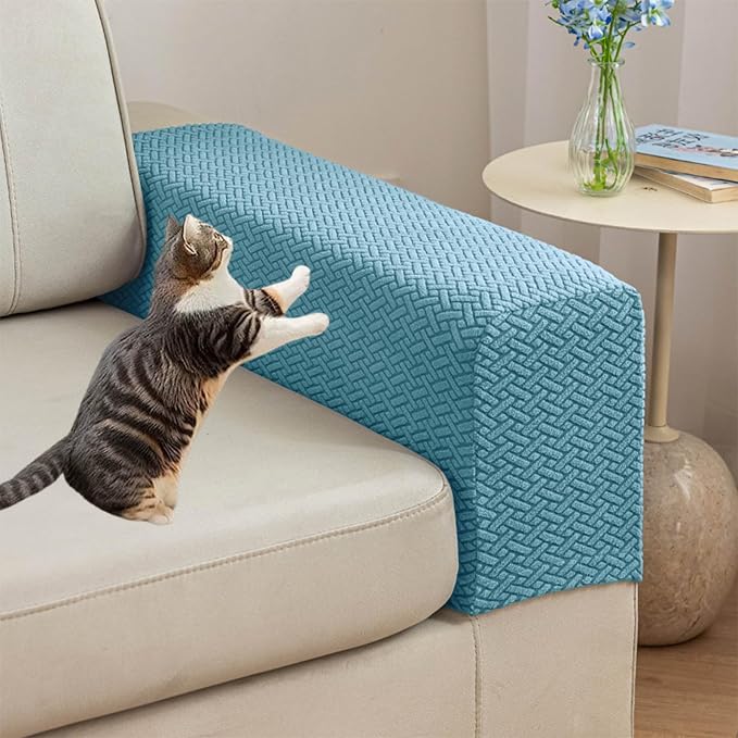 Couch Arm Covers Set of 2, Stretchable Sofa Armrest Protectors, Breathable Polyester Armchair Covers with Non-Slip Grip Design Furniture Protector (Sea Blue, Medium (Set of 2)) by Unknown