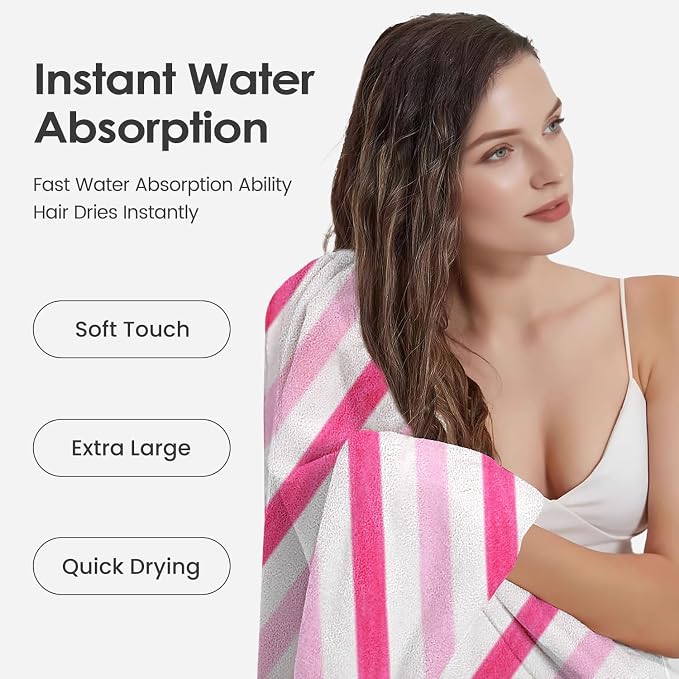 JML Microfiber Bath Towels Set of 4, Large Bathroom Towel for Adult, 30" x 60", Soft, Super Absorbent & Fast Drying, Use for Shower, Sauna, Sport, Fitness, Yoga, Cabana Stripe Pink - Image 5