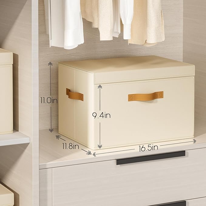 Homsorout Large Storage Bins with Lids - Front Opening Fabric Storage Bins, Flap Closet Organizer with Handles, Collapsible Boxes with Lid, Decorative Basket for Home, Dorm, 2 Pack, Beige - Image 6
