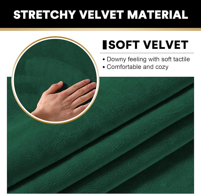 PrinceDeco 2 Piece Chair Cover Velvet Chair Slipcovers Soft Armchair Cover Furniture Protector with Arms Width Up to 49 Inch Chair Sofa Cover with Individual Cushion Covers(Small, Green) - Image 4