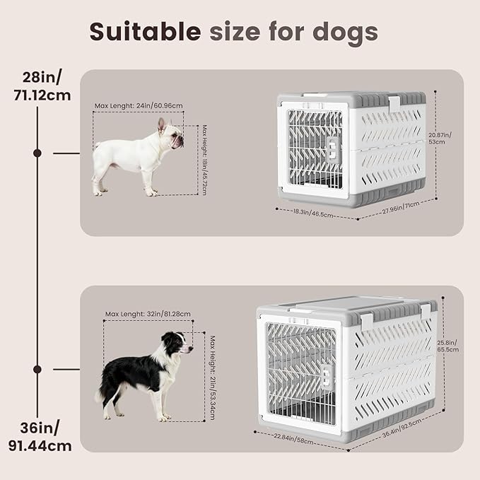 Collapsible Dog Crate for Large/Medium Dogs - 36" L Foldable Dog Cage No-Tool Assembly, Travel Dog Crate with 2 Wheels - Easy to Carry, Space-Saving, Indoor Outdoor Use
