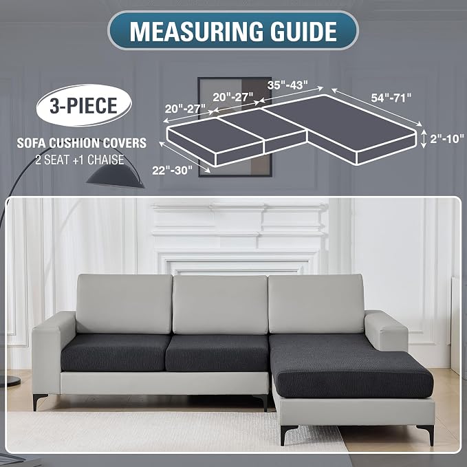 Couch Cushion Covers for Sectional Sofa Stretch Sofa Slipcovers Washable Wear-Resistant Sectional Couch Covers L Shaped Seats Furniture Protectors for Pets(Dark Grey, 2 Seater + 1 Chaise) - Image 2