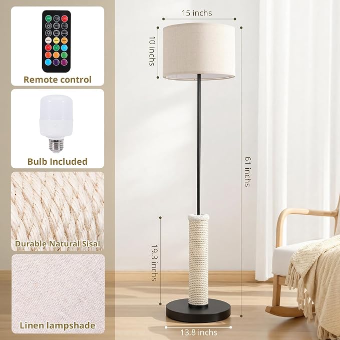 61 Inches Cat Scratching Post, Floor Lamp,Durable Natural Sisal and Heavy Duty Base,Suitable for Living Room Bedroom Dining Room Kitchen - Image 5