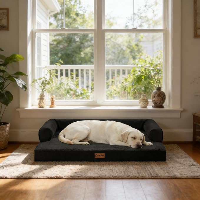 Orthopedic Washable Dog Bed for Large Dogs, 36x27in, Black | Orthopedic Foam Relieves Joint Pressure, Bolsters Supports Head And Neck, Washable Cover, Non-Slip Bottom - Image 8