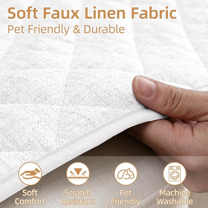 Dog Couch Cover for Sofa 100% Waterproof Faux Linen Sofa Covers for 3 Cushion Couch Washable Pet Friendly Sofa Slipcovers Non Slip Quilted Furniture Seat Protector (27.6x71 in, White) - Image 3