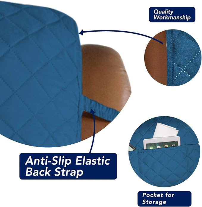 PureFit Reversible Recliner Chair Covers Couch Covers for Dogs, 28 in | Peacock Blue/Beige, Water Resistant Couch Protector, Washable Pet Couch Cover with Non Slip and Elastic Straps For Kids - Image 3
