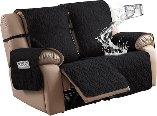 Genina Black Waterproof Loveseat Recliner Cover, Non-Slip, Sofa Cover for Reclining Couch 2 Seat, Washable Couch Cover Loveseat Furniture Protector Cover for Pets Dogs Kids by Genina