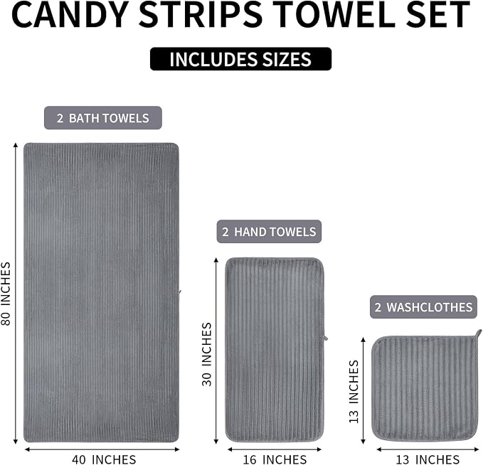 6 Piece Bath Towel Set, 40"x80" Oversized Bath Sheets, Grey​ | Microfiber, Quick Dry, Highly Absorbent, Towels for Bathroom, 2 Extra Large Bath Towels, 2 Soft Hand Towels, 2 Washcloths - Image 8
