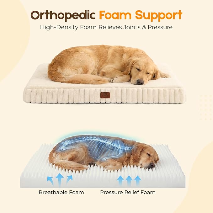 Orthopedic Dog Bed for XXL Jumbo Dog, Waterproof Pet Bed,Non-Slip Bottom and Egg-Crate Foam with Removable Washable Cover Crate Bed,Cream,47"x29"x4" - Image 4