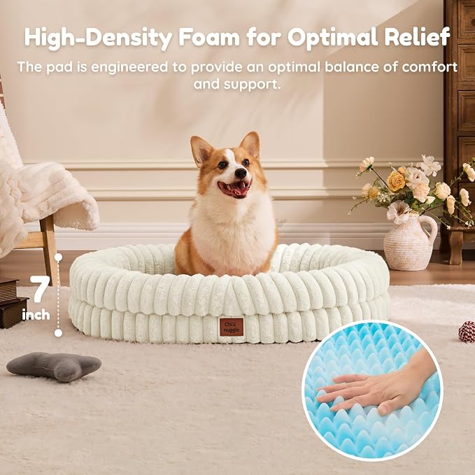 ChiXnuggle Orthopedic Dog Bed, Washable Cover, Faux Fur Bolster Pet Couch | waterproof,egg crate foam,non-slip bottom,for large dogs,cream,35*28*7,dog sofa - Image 5