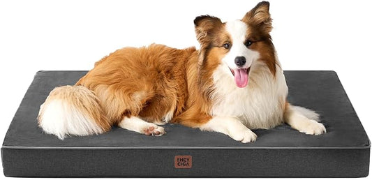 EHEYCIGA Washable Dog Bed Large Size Dog Waterproof, 36x27Inch, Dark Grey | High Density Egg Crate Foam, Orthopedic Memory Foam, Removable Easy Clean Cover, Non-Slip Bottom, Fits Floor, Camping and Car by EHEYCIGA