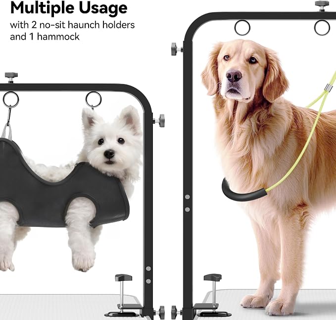 Dog Grooming Arm for Table, 42" H, 27-39" W with Hammock & 2 No-Sit Loops | Adujustable, Heavy Duty, Portable Pet Grooming Station with clamp for Nail Trimming, Cats & Dogs at Home - Image 2