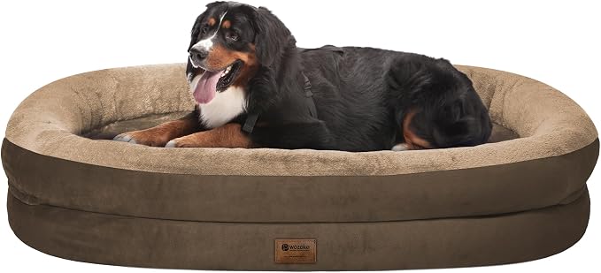 Waterproof Orthopedic Dog Bed for Extra Large Dogs, Coffee | Supportive Crate Foam Relieves Joint Pressure, 360°Bolsters, Waterproof Inner,Washable Cover, Non-slip Bottom by Wozoke