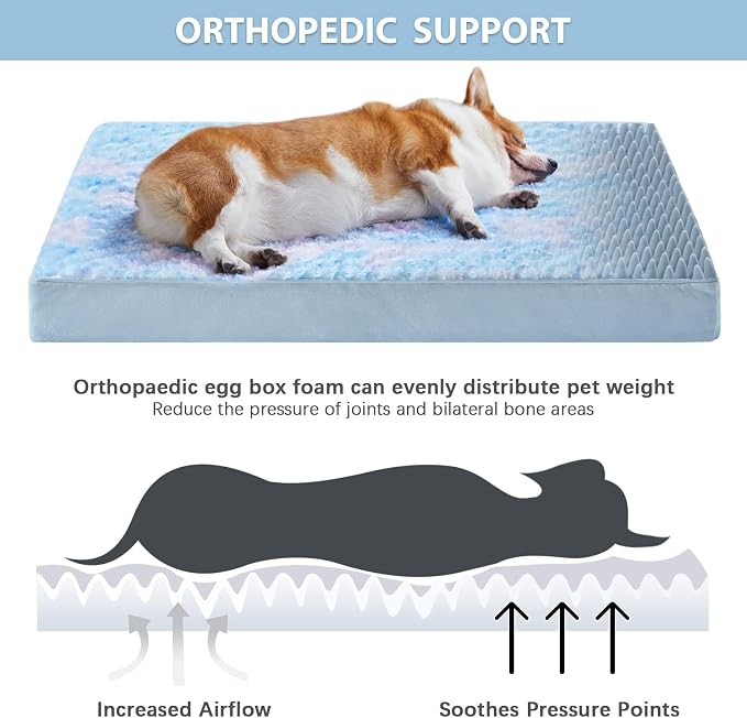 WNPETHOME Orthopedic Large Dog Bed, Extra Large Waterproof Dog Bed with Removable Washable Cover & Anti-Slip Bottom,Egg Crate Foam Pet Bed Mat,Soft Rose Plush Pet Crate Mat - Image 3
